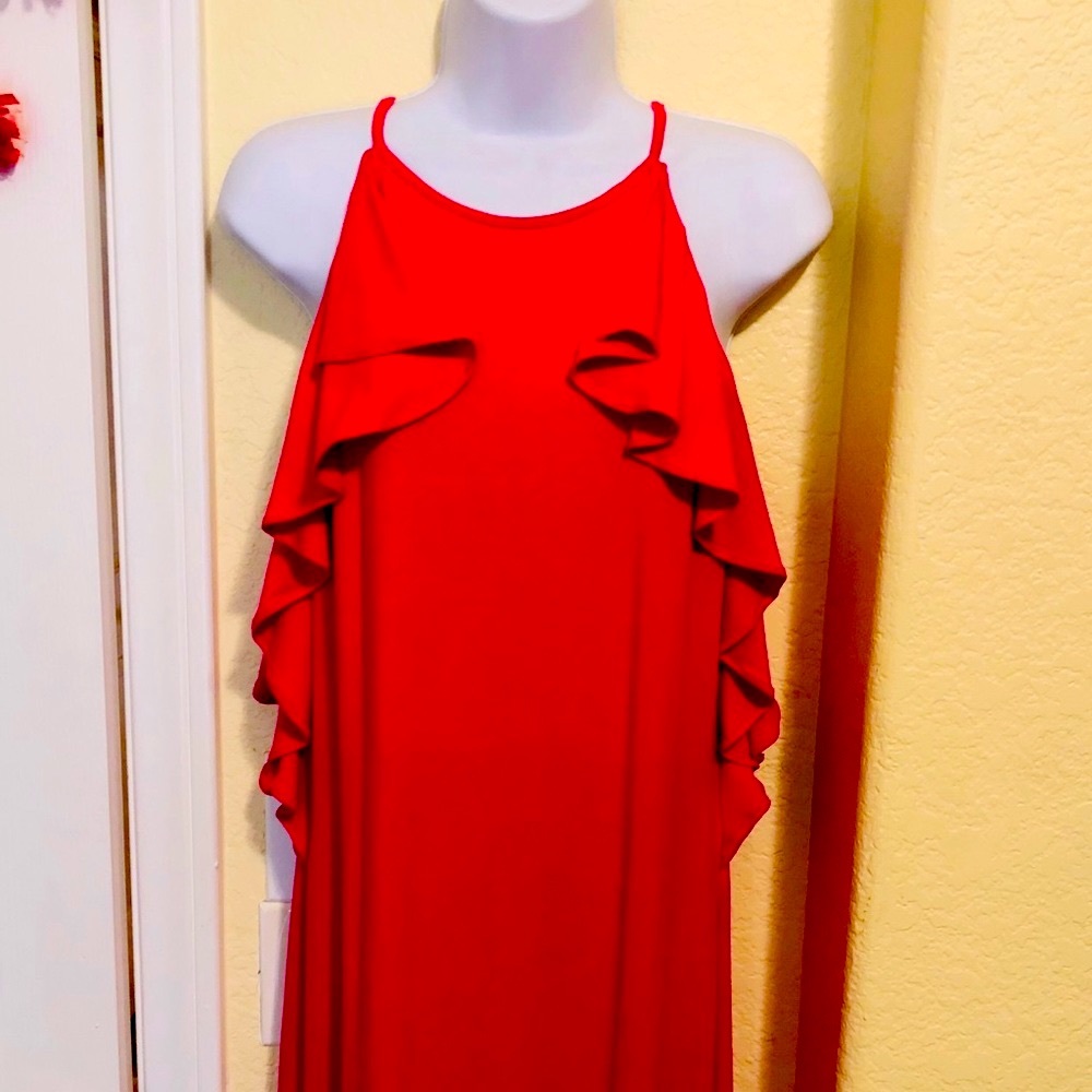 Ann Taylor straight fit, fuchsia midi dress.
